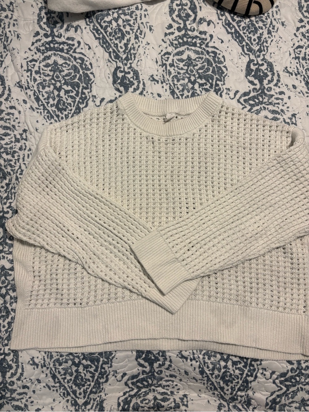 Old Navy Cream Waffle-Knit Crewneck Sweater